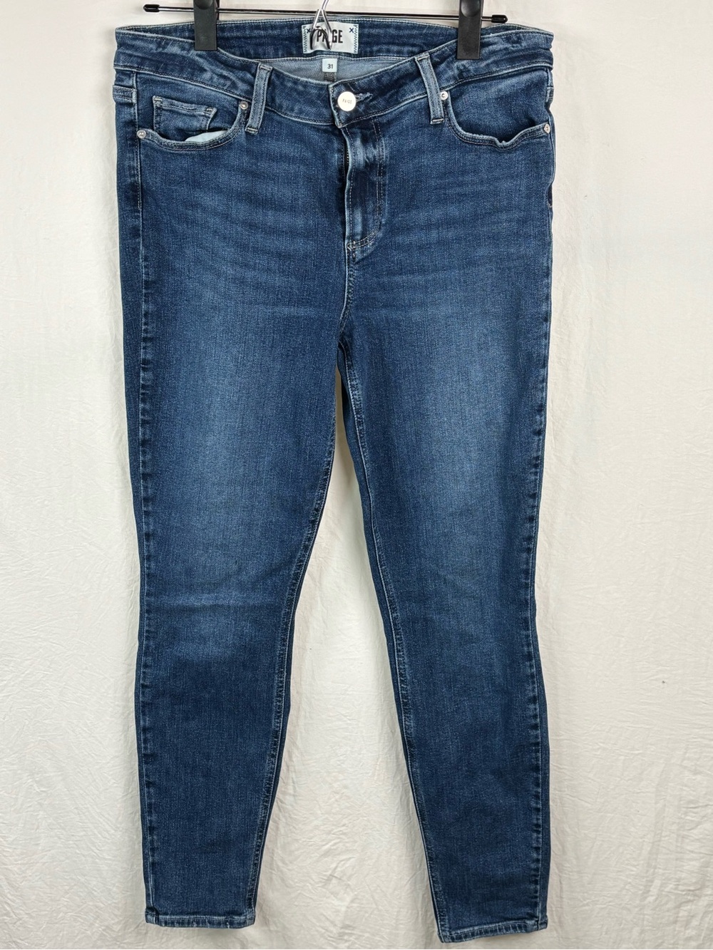 PAIGE 31 Dark Blue Mid-Rise ankle Skinny Jeans